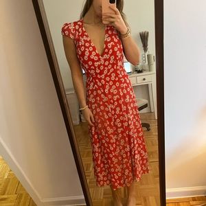 Reformation Red Floral Midi Dress